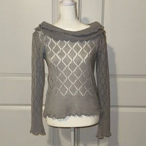 Julio Studio -Italy- Gray Cowl Neck Open Knit Women's Sweater, Medium